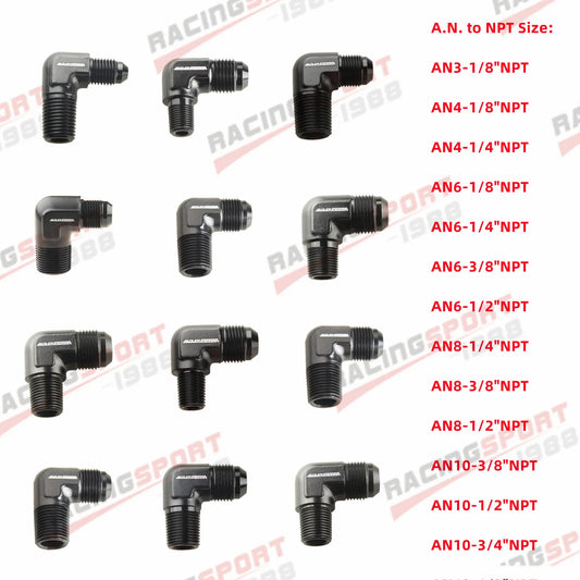 AN3 AN4 AN6 AN8 AN10 AN12 Male Flare To 1/8" 1/4" 3/8" NPT Adapter 90 Degree Tube Hose Fitting Tuck's Performance