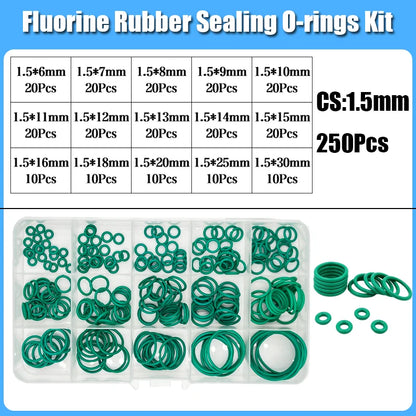 250s Green FKM O Ring Sealing Gasket Heat Resistance High Hardness Corrosion CS 1/1.5/2/2.4/3.1 Fluorine Rubber Seal O-rings Kit Tuck's Performance