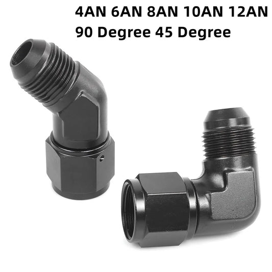 Fuel Oil Transfer Adapters AN4 AN6 AN8 AN10 AN12 Swivel Coupler Union 45 or 90 Degree Male To Female Brass Fitting Tuck's Performance