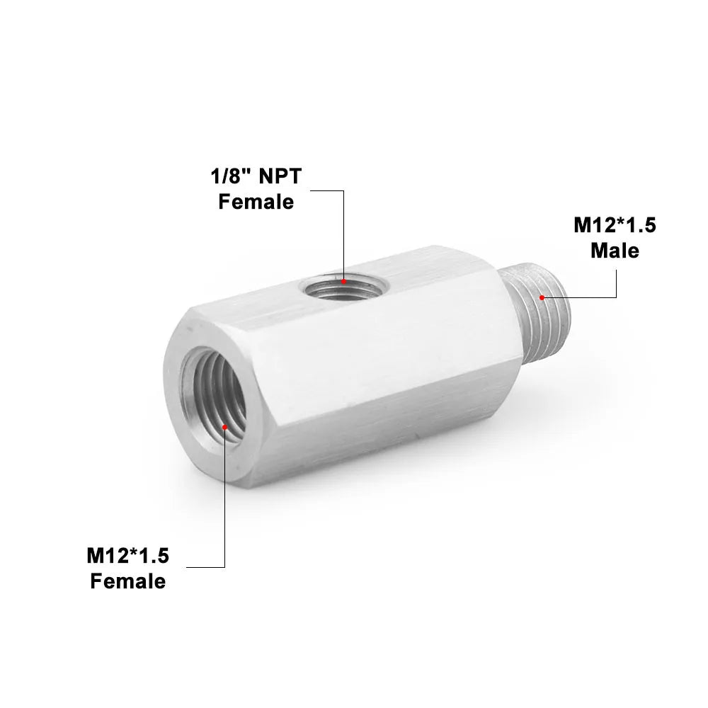 Oil Pressure Sensor Tee Adapter Turbo Supply Feed Line Gauge Female to 1/8 NPT Side Port Stainless Steel Hose T Fittings Tuck's Performance