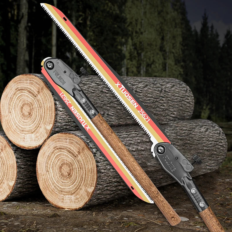 112CM Outdoor Folding Saw - Manganese Steel Pruning Saw for Wood Cutting Extended Hand Saw with Wood Handle Tuck's Performance