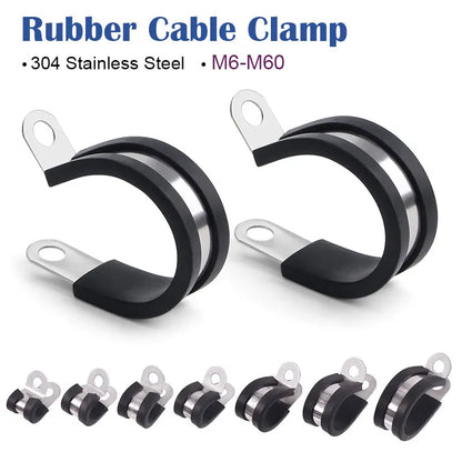 6-60mm Rubber 304 Stainless Steel Cable Clamp Pipe Metal Cushioned Insulated R Shape Wire Cord Installation Fixed Bracket Clamps Tuck's Performance