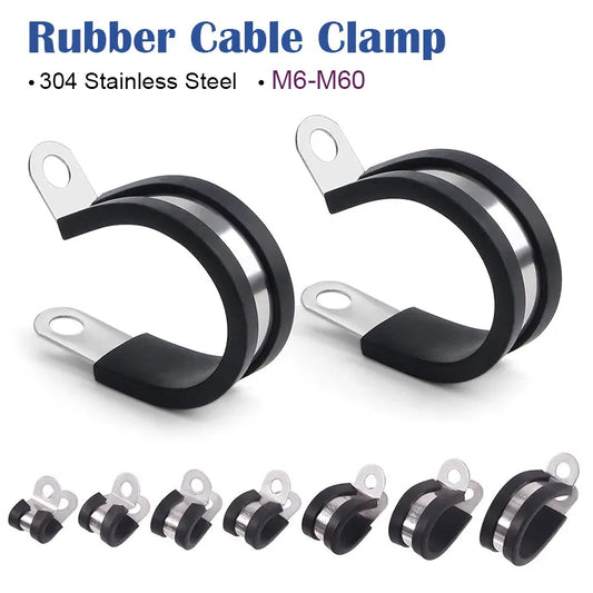6-60mm Rubber 304 Stainless Steel Cable Clamp Pipe Metal Cushioned Insulated R Shape Wire Cord Installation Fixed Bracket Clamps Tuck's Performance