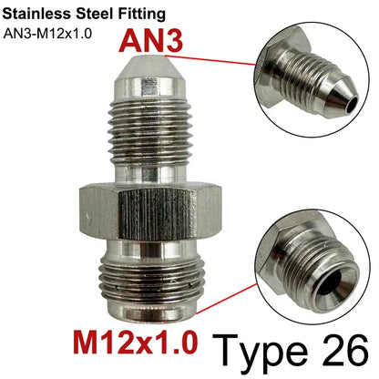 2X Stainless Steel 3AN Motorcycle Motor Bike Hydraulic Brake Oil Hose Line Banjo Fitting 10MM 0/28/45/90° Brake Hose End Adapter Tuck's Performance