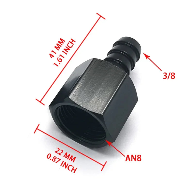 Black Straight Aluminum AN6 AN8 AN10 Female Flare to 3/8 1/2 Barb Push Hose Barb Fitting Adapter Oil Cooler Adapter Tuck's Performance