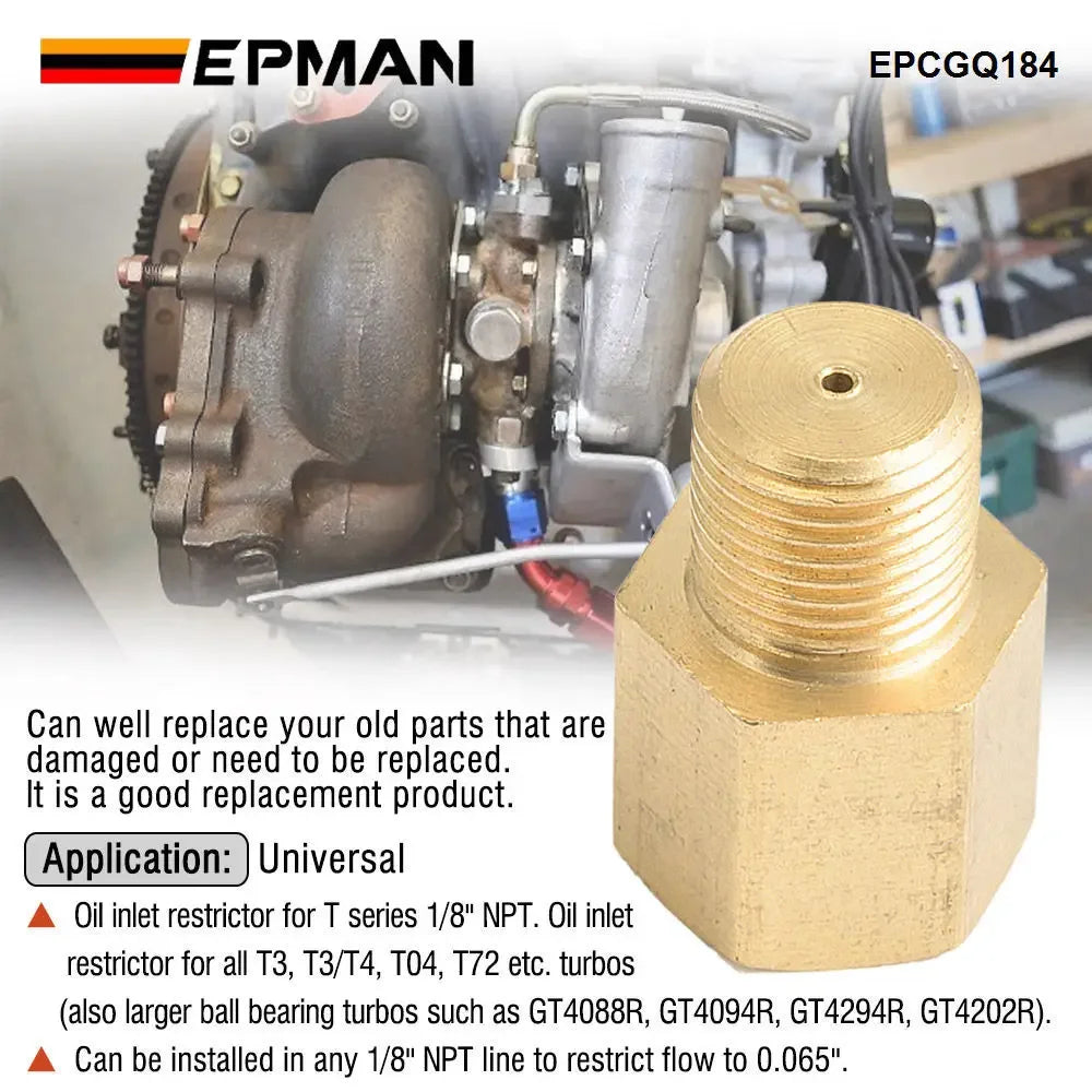 EPMAN Universal Brass Turbo Oil Feed Restrictor Fitting 1/8" NPT Male To Female 0.065" Restrictor EPCGQ184 Tuck's Performance