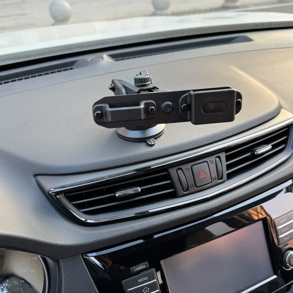 2-in-1 radio holder mounted on a car dashboard