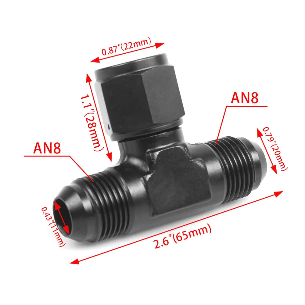 6AN AN8 AN10 Tee Block Aluminum AN6 T Fuel Hose Union Fitting Adapter Black 6 AN to 2x 6AN Tuck's Performance