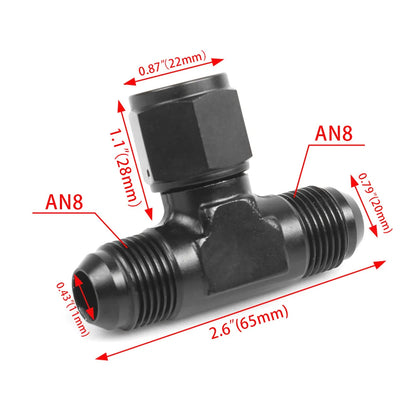 6AN AN8 AN10 Tee Block Aluminum AN6 T Fuel Hose Union Fitting Adapter Black 6 AN to 2x 6AN Tuck's Performance