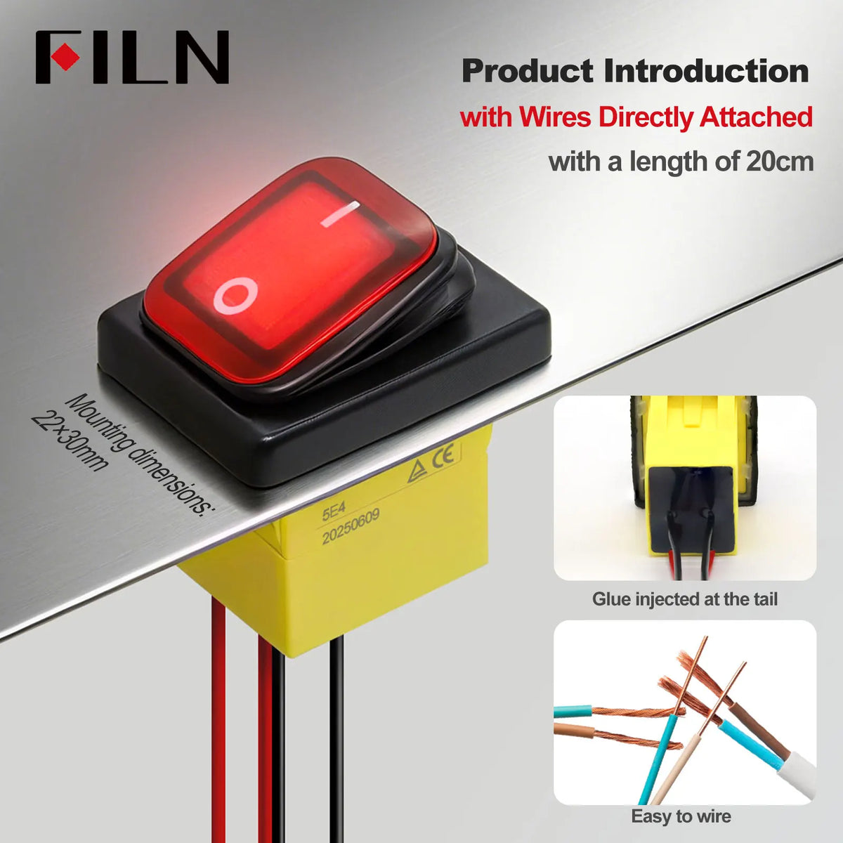 30A 12V 24V 220V LED Rocker Switch With Wires ON OFF Heavy Duty 4 Pin DPST IP67 Sealed Waterproof  Auto Boat Marine Toggle 30x22 Tuck's Performance