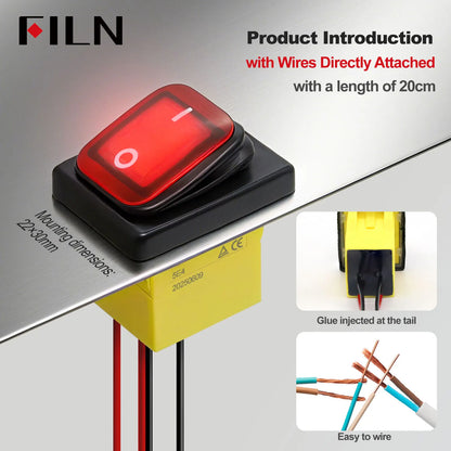 30A 12V 24V 220V LED Rocker Switch With Wires ON OFF Heavy Duty 4 Pin DPST IP67 Sealed Waterproof  Auto Boat Marine Toggle 30x22 Tuck's Performance