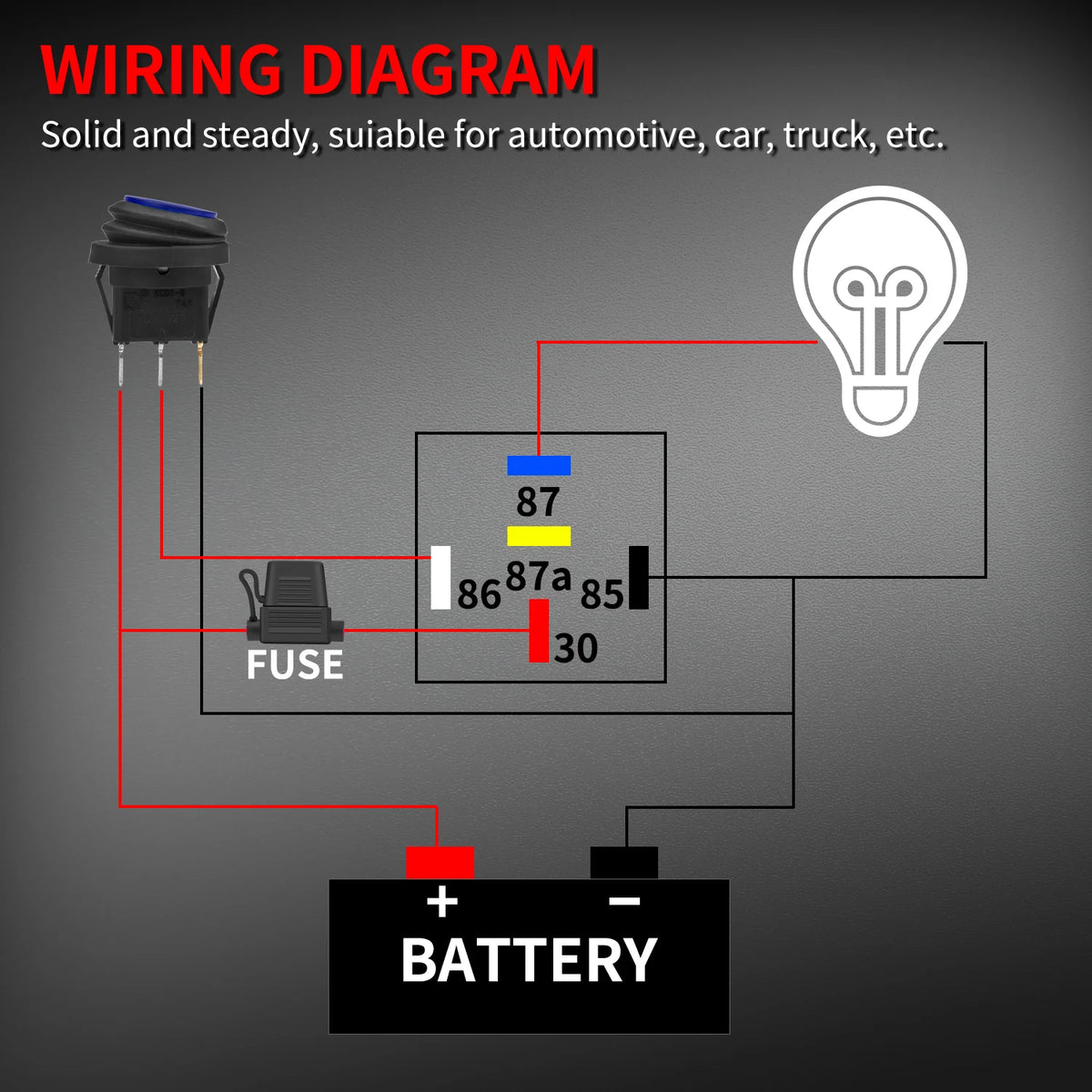 1PC SPDT 5 Pin Waterproof Auto Relay 12V 40A Heavy Duty 14AWG 12 Volt Car Relay Kit Bosch Style and Harness Set For Automotive Tuck's Performance