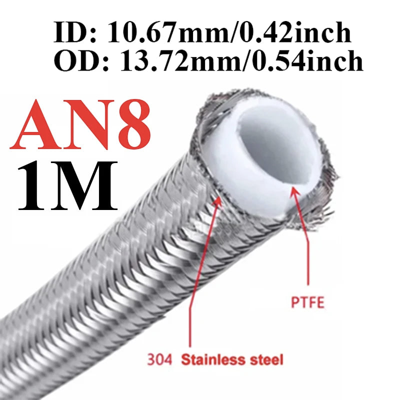 1M/3M/4M/6M AN3 AN4 AN6 AN8 AN10 Racing Hose 304 Stainless Steel Braided PTFE Brake Hose E85 Fuel Oil Line Oil Cooler Hose Pipe Tuck's Performance
