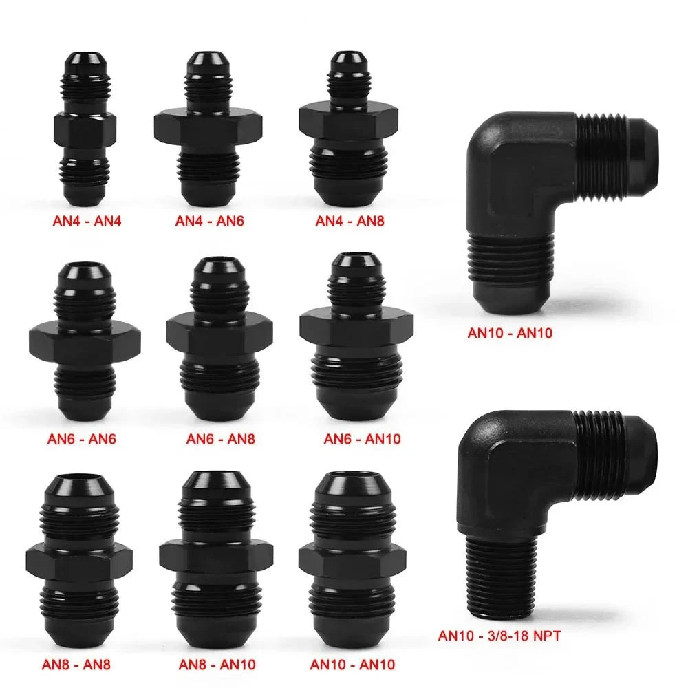 AN male to male reducer unions and AN10 90 degree elbows