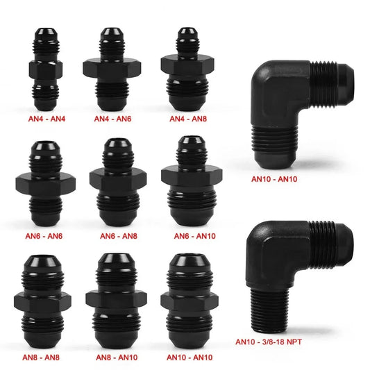 AN male to male reducer unions and AN10 90 degree elbows