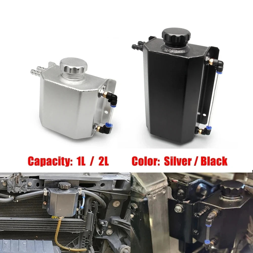 Universal 1L/2L Aluminum Oil Catch Can Reservoir Tank Engine Coolant Radiator Overflow Oil Fuel Tank With Drain Plug Breather Tuck's Performance