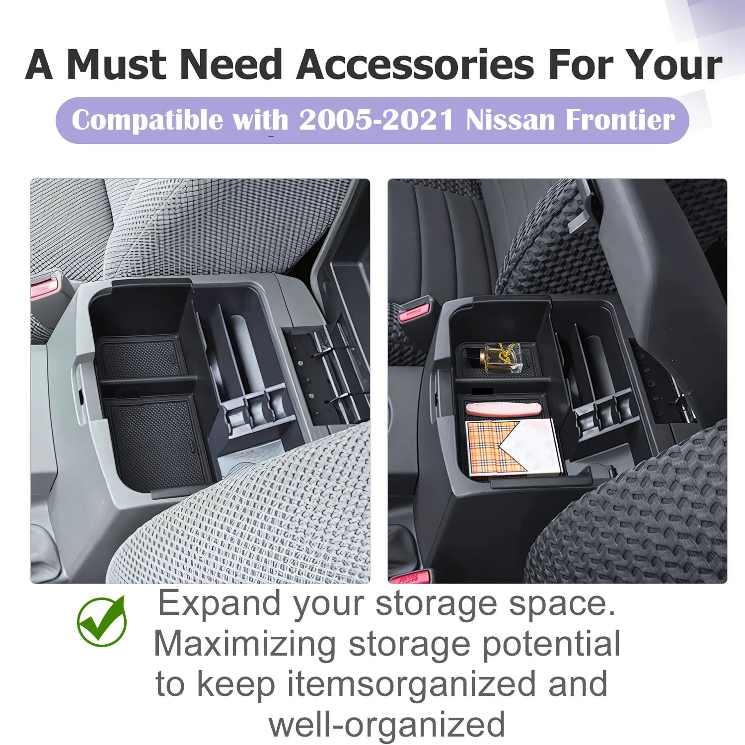 Center Console Organizer Tray for 2005-2021 Nissan Frontier Armrest Storage Box Center Console Interior Phone Holder Accessories Tuck's Performance