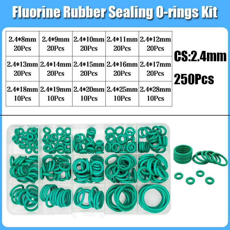 250s Green FKM O Ring Sealing Gasket Heat Resistance High Hardness Corrosion CS 1/1.5/2/2.4/3.1 Fluorine Rubber Seal O-rings Kit Tuck's Performance