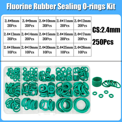 250s Green FKM O Ring Sealing Gasket Heat Resistance High Hardness Corrosion CS 1/1.5/2/2.4/3.1 Fluorine Rubber Seal O-rings Kit Tuck's Performance