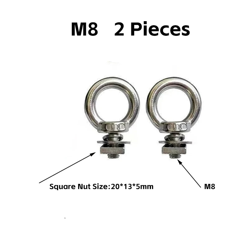 M8 eye bolts 2 pack with 20 x 13 x 5mm square nut