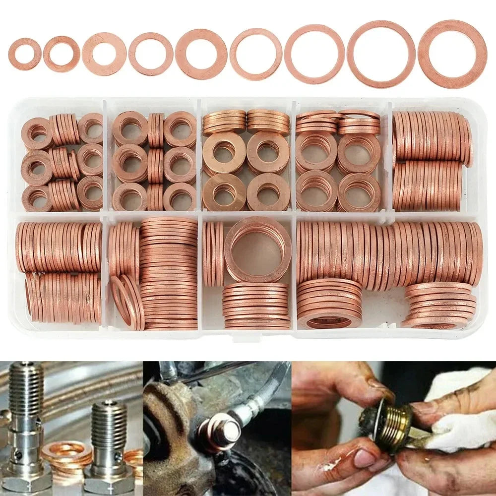 Copper Washer Kit 200 Piece, M5 to M14 Crush Washers for Sump Plugs and Banjo Bolts Tucks Performance