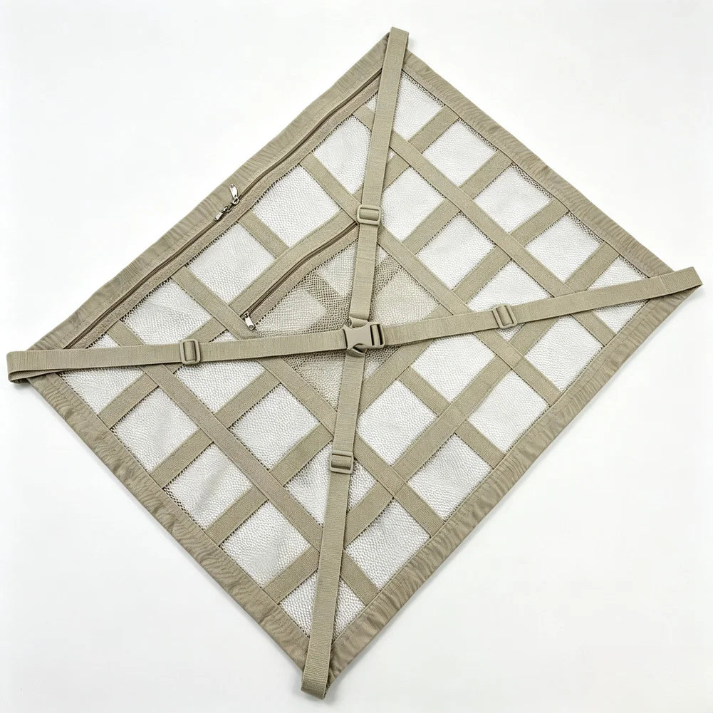 Ceiling storage net with adjustable cross straps