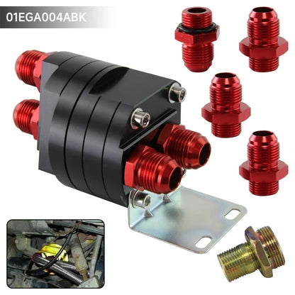 Universal AN10 & AN8 M20*1.5 & 3/4"-16 UNF Oil Filter Cooler Relocation Sandwich Plate Adapter Black/Red Tuck's Performance