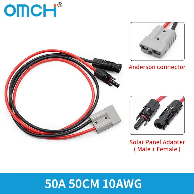 OMCH 50/100CM Solar Panel Extension Cable 6mm2 10AWG with 50A Anderson Connector for Car Battery and Solar Panel Connect Tuck's Performance