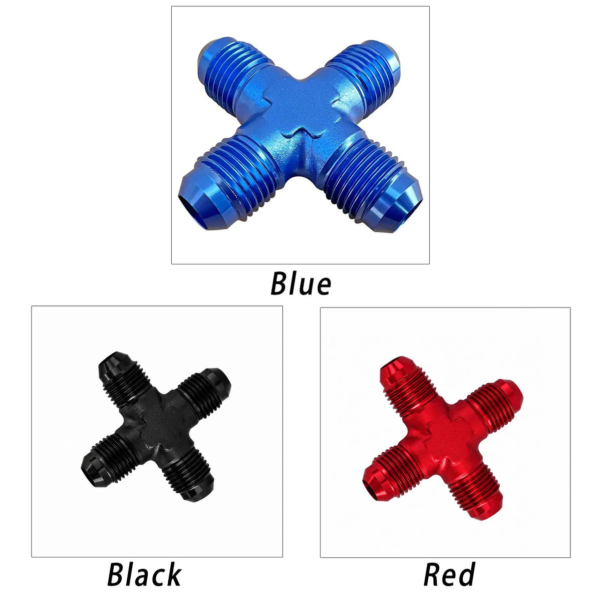 AN3/AN4/AN6/AN8/AN10/AN12/AN16 Aluminum Four-Way Cross Torch Adapter Fuel Line Hose AN Connector Red, Blue, Black Tuck's Performance