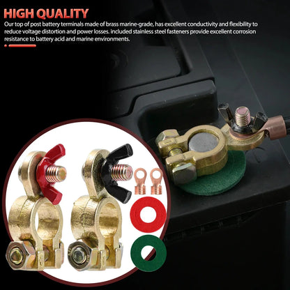 Solid Brass Battery Terminal Clamps (1 Pair) – Wing Nut Disconnect Style – 12V/24V Top Post (19mm/17mm) Tuck's Performance