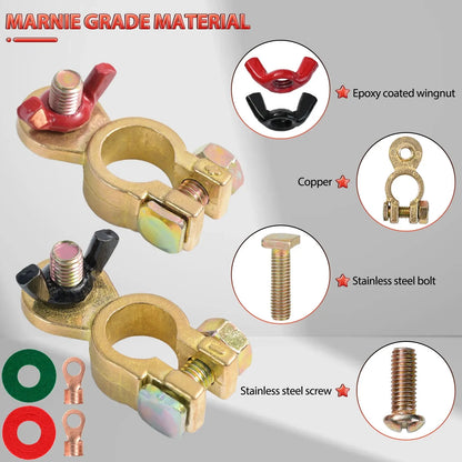 Solid Brass Battery Terminal Clamps (1 Pair) – Wing Nut Disconnect Style – 12V/24V Top Post (19mm/17mm) Tuck's Performance