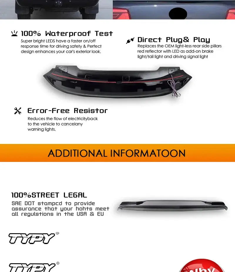 TYPY Car Tail Wing with LED Turn Signal Light for Toyota Land Cruiser LC200 2008-2021 Modified Spoiler Auto Accessories Tuck's Performance