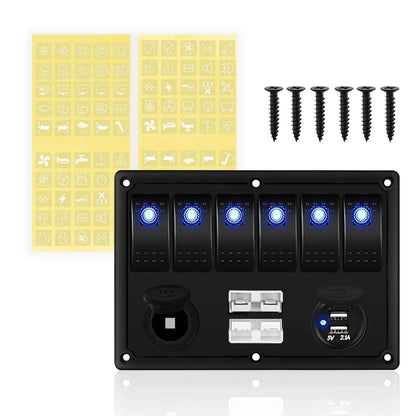 Toggle Switch Panel Rocker Switch Panel 12V Waterproof Voltmeter Cigarette Lighter Socket Circuit Breaker Tuck's Performance