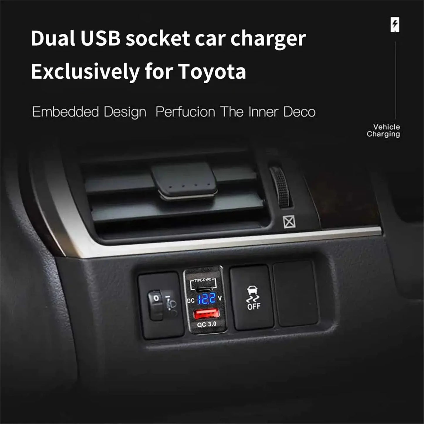 Toyota Dual USB Charger – USB-C PD 30W + QC3.0 + Voltmeter Display Tuck's Performance