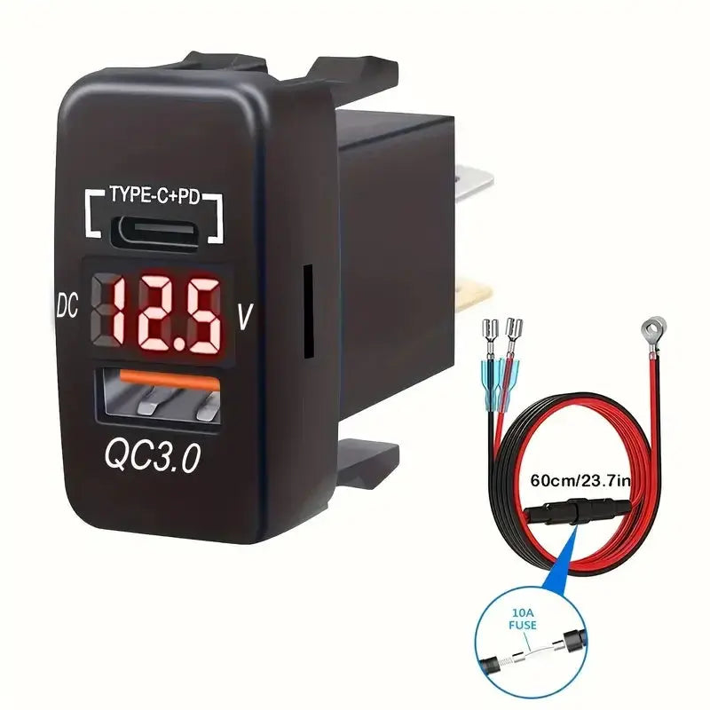 Toyota Dual USB Charger – USB-C PD 30W + QC3.0 + Voltmeter Display Tuck's Performance