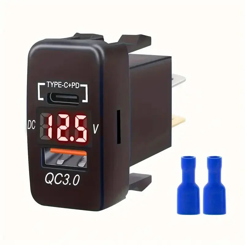 Toyota Dual USB Charger – USB-C PD 30W + QC3.0 + Voltmeter Display Tuck's Performance