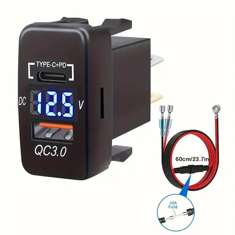 Toyota Dual USB Charger – USB-C PD 30W + QC3.0 + Voltmeter Display Tuck's Performance