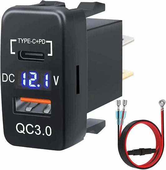 Toyota Dual USB Charger – USB-C PD 30W + QC3.0 + Voltmeter Display Tuck's Performance