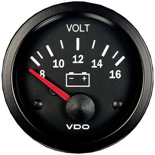 VDO Analogue Voltmeter – 8 to 16V, 52mm Round, 12V Illumination | 332010004 Tuck's Performance
