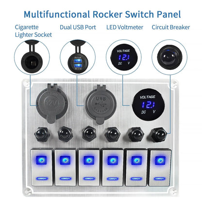 Waterproof Boat Marine Switch Panel With Overload Protector Led Digital Voltmeter Rocker Switch Panel Toggle switch panel Tuck's Performance