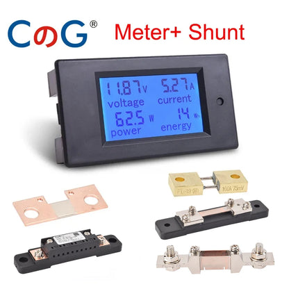 LCD showing voltage, current and amp hours