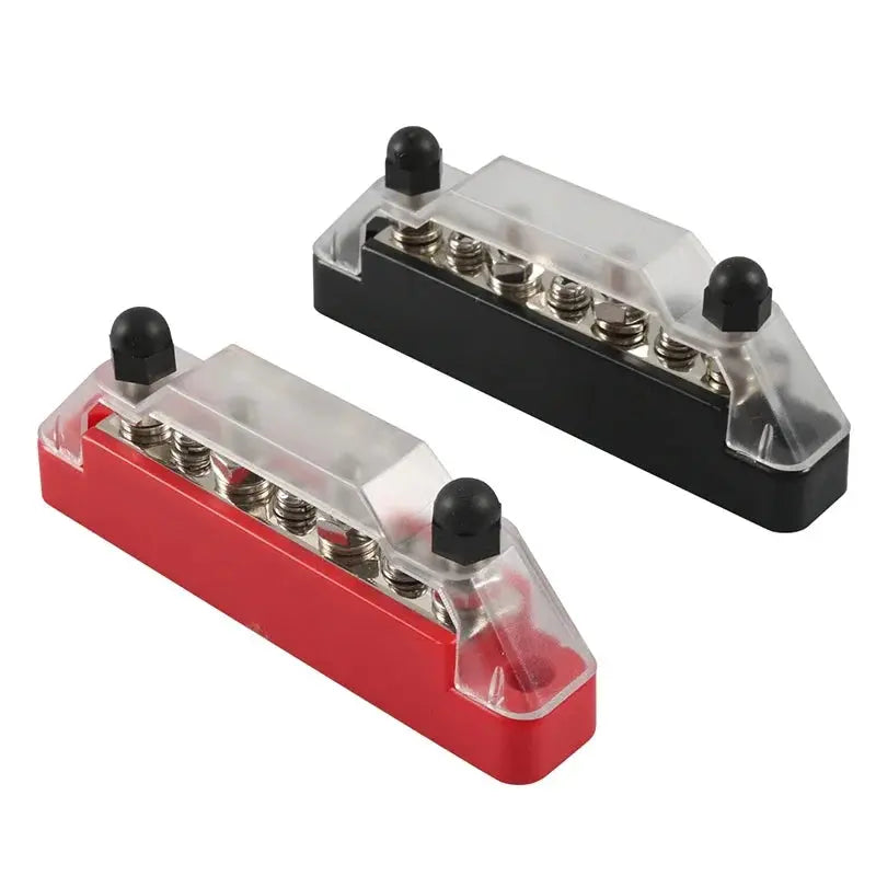 Red and black pair mounted side by side