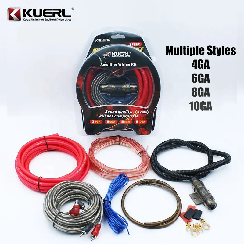 Car amplifier wiring kit with 60A fuse, 4GA to 10GA