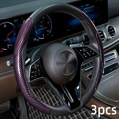 Purple carbon-look steering wheel cover 3 piece set fitted