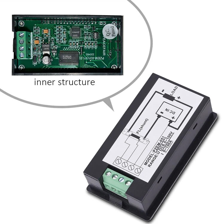 DC battery monitor meter with shunt and LCD display