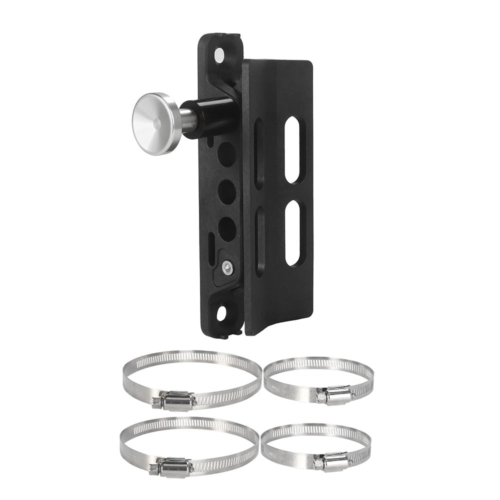 Fire extinguisher roll bar mount with silver quick release knob and hose clamps