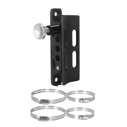 Fire extinguisher roll bar mount with silver quick release knob and hose clamps