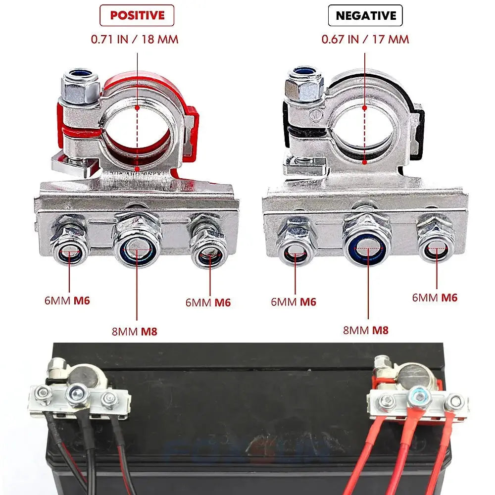 Heavy duty top post battery terminals, positive and negative pair