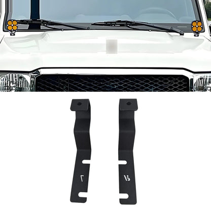 Bonnet A-pillar light pod brackets pair fitted to a LandCruiser 70 Series
