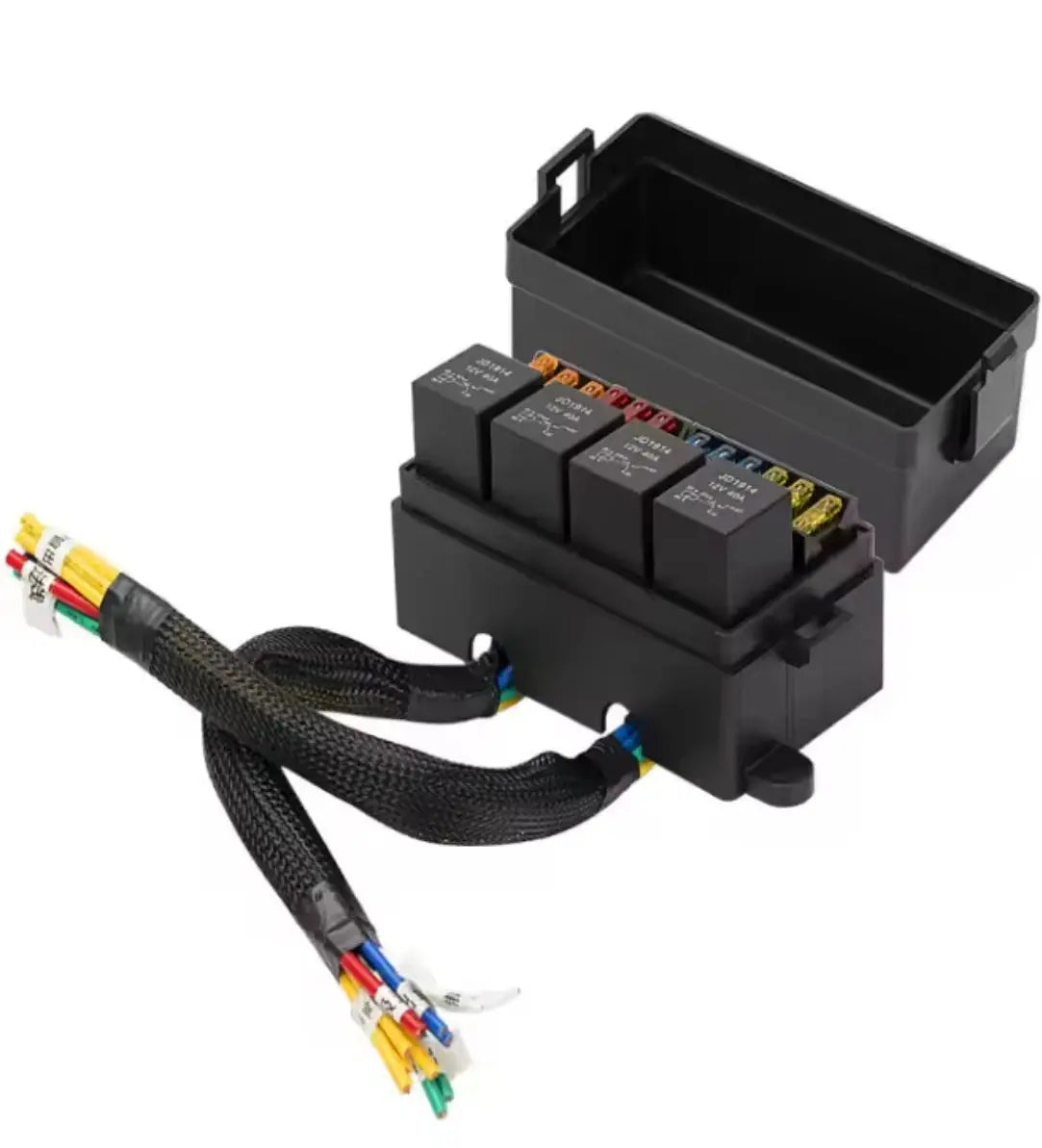 Fuse box lid open showing relay and fuse layout